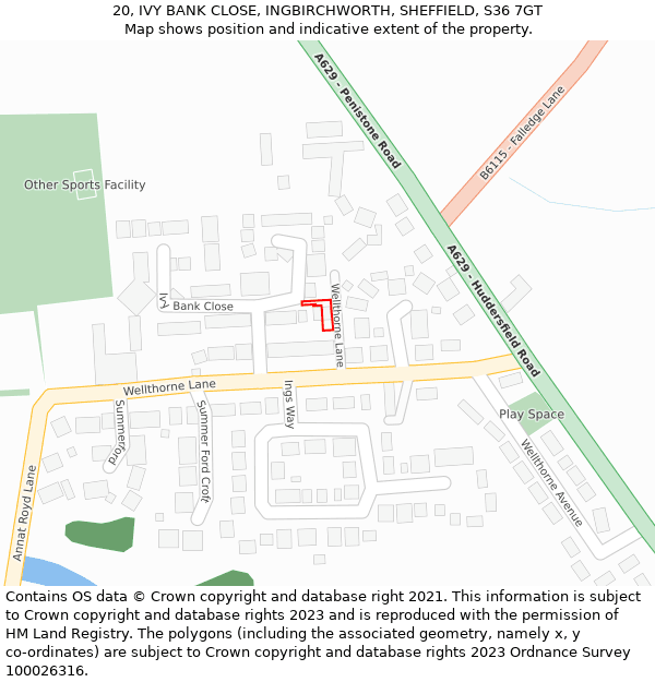 20, IVY BANK CLOSE, INGBIRCHWORTH, SHEFFIELD, S36 7GT: Location map and indicative extent of plot