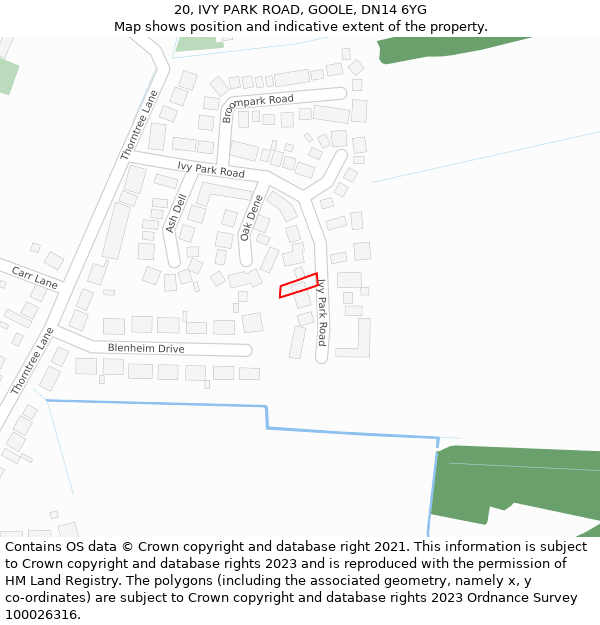 20, IVY PARK ROAD, GOOLE, DN14 6YG: Location map and indicative extent of plot
