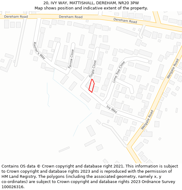 20, IVY WAY, MATTISHALL, DEREHAM, NR20 3PW: Location map and indicative extent of plot