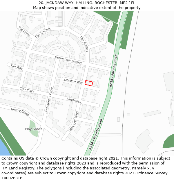 20, JACKDAW WAY, HALLING, ROCHESTER, ME2 1FL: Location map and indicative extent of plot