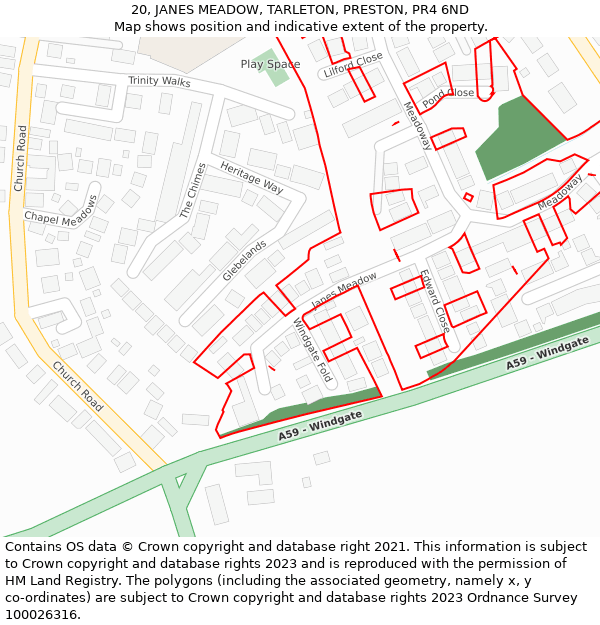 20, JANES MEADOW, TARLETON, PRESTON, PR4 6ND: Location map and indicative extent of plot