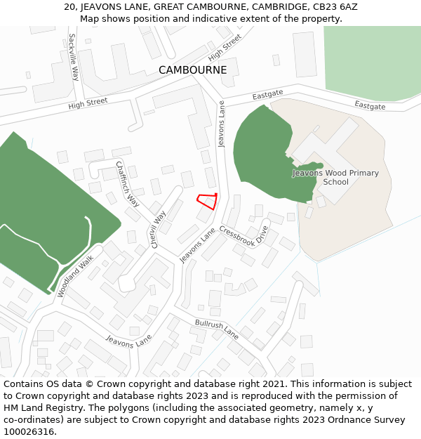 20, JEAVONS LANE, GREAT CAMBOURNE, CAMBRIDGE, CB23 6AZ: Location map and indicative extent of plot