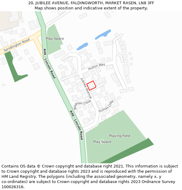 20, JUBILEE AVENUE, FALDINGWORTH, MARKET RASEN, LN8 3FF: Location map and indicative extent of plot