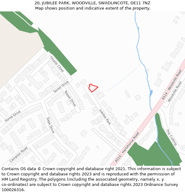 20, JUBILEE PARK, WOODVILLE, SWADLINCOTE, DE11 7NZ: Location map and indicative extent of plot