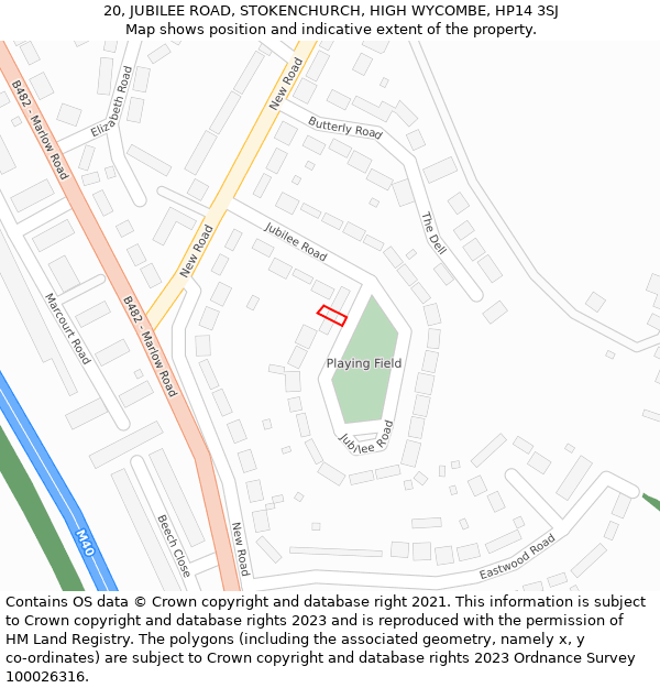 20, JUBILEE ROAD, STOKENCHURCH, HIGH WYCOMBE, HP14 3SJ: Location map and indicative extent of plot