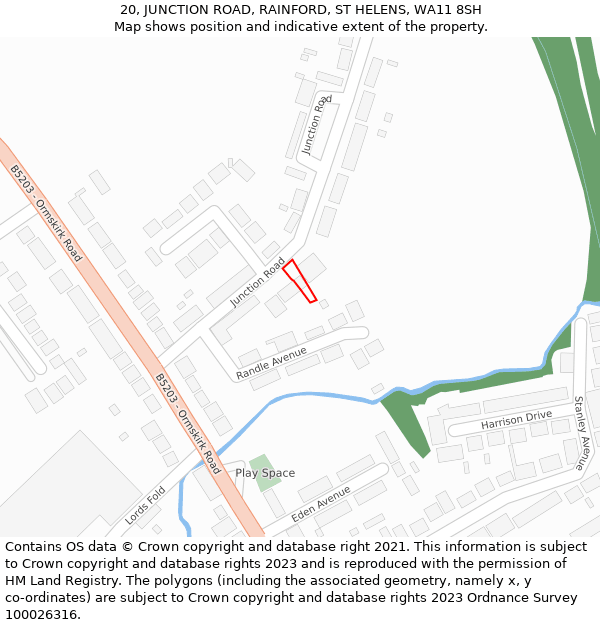 20, JUNCTION ROAD, RAINFORD, ST HELENS, WA11 8SH: Location map and indicative extent of plot