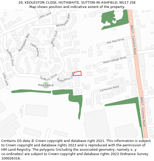 20, KEDLESTON CLOSE, HUTHWAITE, SUTTON-IN-ASHFIELD, NG17 2SE: Location map and indicative extent of plot