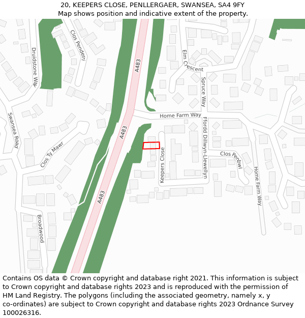 20, KEEPERS CLOSE, PENLLERGAER, SWANSEA, SA4 9FY: Location map and indicative extent of plot