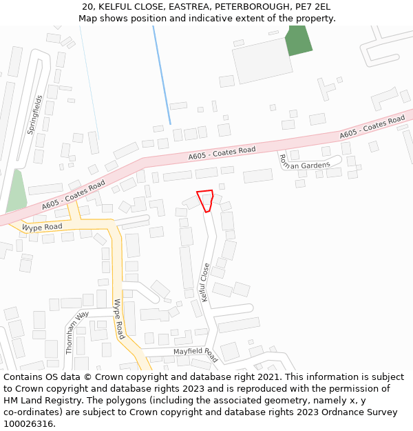 20, KELFUL CLOSE, EASTREA, PETERBOROUGH, PE7 2EL: Location map and indicative extent of plot