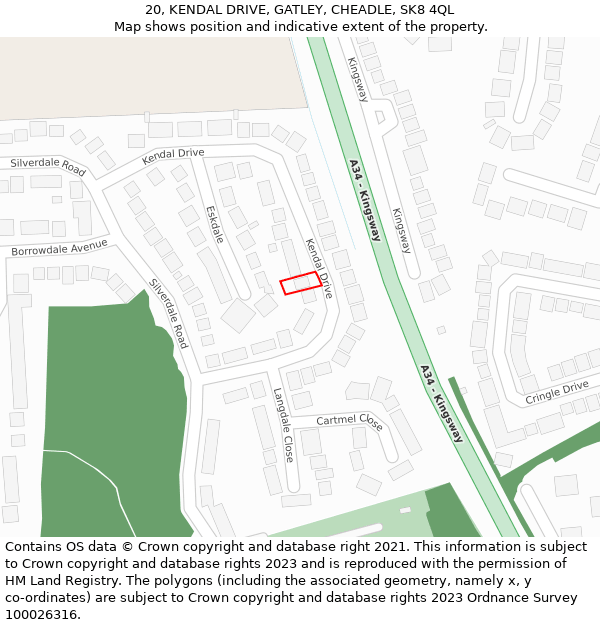 20, KENDAL DRIVE, GATLEY, CHEADLE, SK8 4QL: Location map and indicative extent of plot