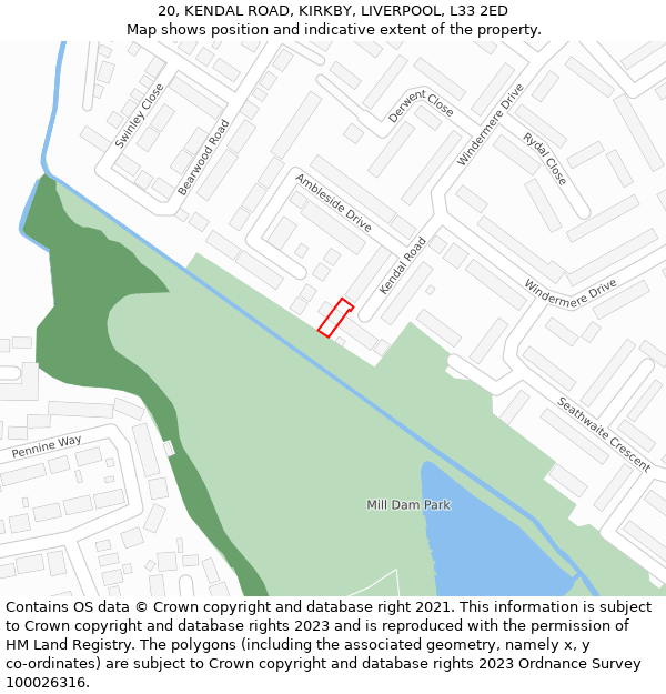 20, KENDAL ROAD, KIRKBY, LIVERPOOL, L33 2ED: Location map and indicative extent of plot