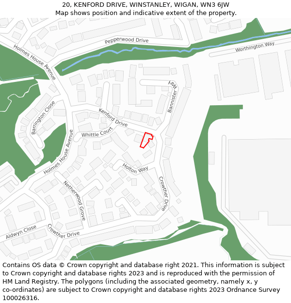 20, KENFORD DRIVE, WINSTANLEY, WIGAN, WN3 6JW: Location map and indicative extent of plot