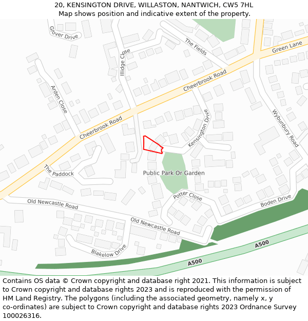 20, KENSINGTON DRIVE, WILLASTON, NANTWICH, CW5 7HL: Location map and indicative extent of plot