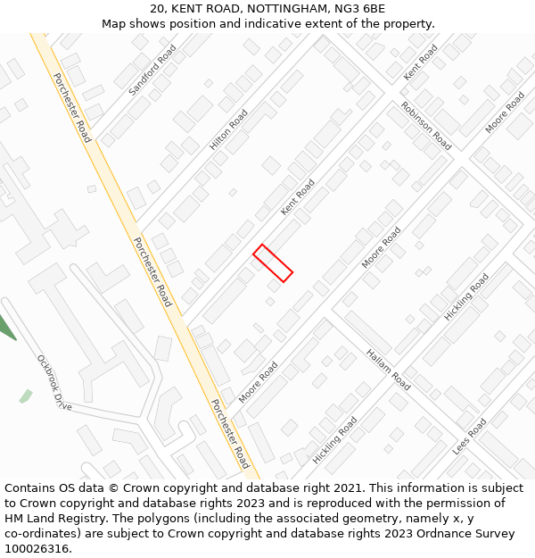 20, KENT ROAD, NOTTINGHAM, NG3 6BE: Location map and indicative extent of plot