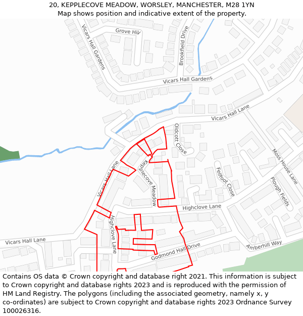 20, KEPPLECOVE MEADOW, WORSLEY, MANCHESTER, M28 1YN: Location map and indicative extent of plot