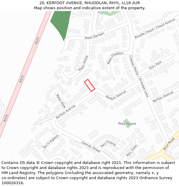 20, KERFOOT AVENUE, RHUDDLAN, RHYL, LL18 2UR: Location map and indicative extent of plot