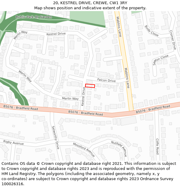 20, KESTREL DRIVE, CREWE, CW1 3RY: Location map and indicative extent of plot