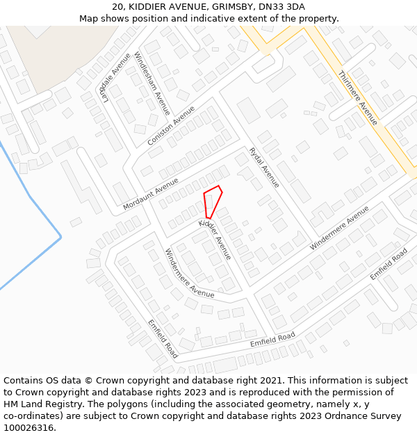 20, KIDDIER AVENUE, GRIMSBY, DN33 3DA: Location map and indicative extent of plot