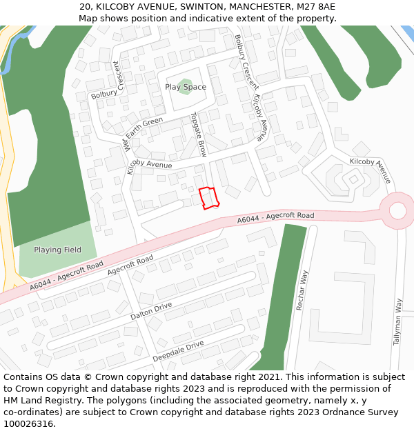 20, KILCOBY AVENUE, SWINTON, MANCHESTER, M27 8AE: Location map and indicative extent of plot