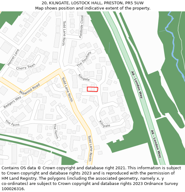 20, KILNGATE, LOSTOCK HALL, PRESTON, PR5 5UW: Location map and indicative extent of plot