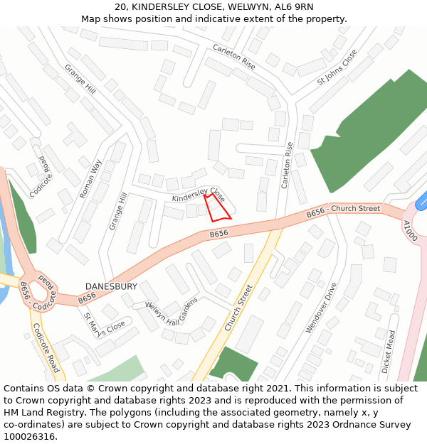 20, KINDERSLEY CLOSE, WELWYN, AL6 9RN: Location map and indicative extent of plot