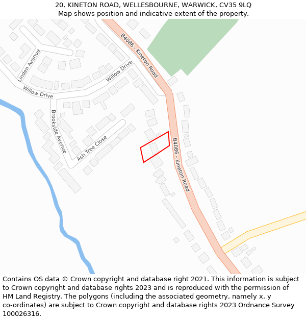 20, KINETON ROAD, WELLESBOURNE, WARWICK, CV35 9LQ: Location map and indicative extent of plot