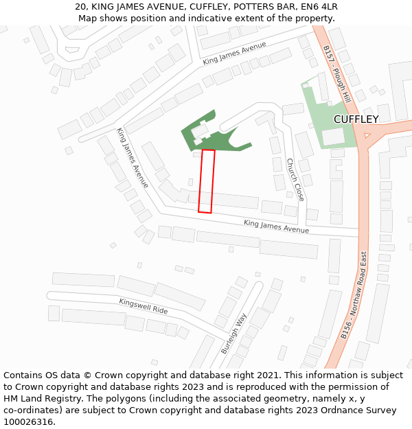 20, KING JAMES AVENUE, CUFFLEY, POTTERS BAR, EN6 4LR: Location map and indicative extent of plot