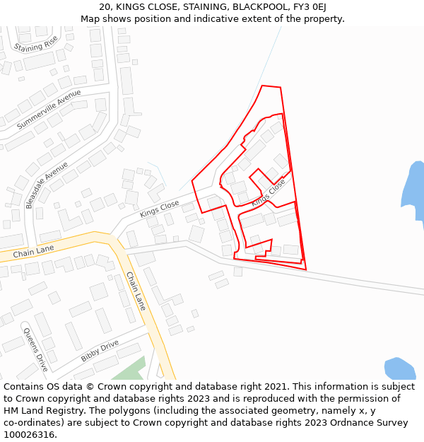 20, KINGS CLOSE, STAINING, BLACKPOOL, FY3 0EJ: Location map and indicative extent of plot