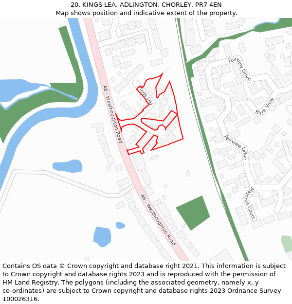 20, KINGS LEA, ADLINGTON, CHORLEY, PR7 4EN: Location map and indicative extent of plot