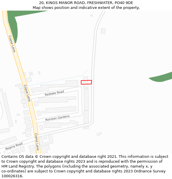 20, KINGS MANOR ROAD, FRESHWATER, PO40 9DE: Location map and indicative extent of plot