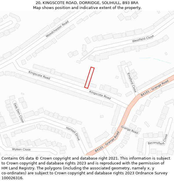 20, KINGSCOTE ROAD, DORRIDGE, SOLIHULL, B93 8RA: Location map and indicative extent of plot