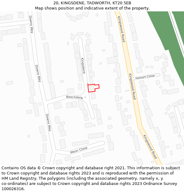 20, KINGSDENE, TADWORTH, KT20 5EB: Location map and indicative extent of plot