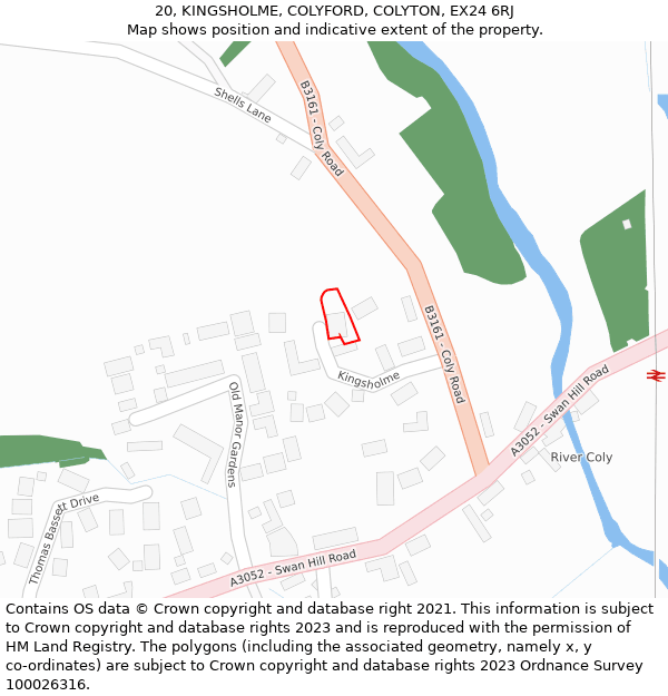 20, KINGSHOLME, COLYFORD, COLYTON, EX24 6RJ: Location map and indicative extent of plot