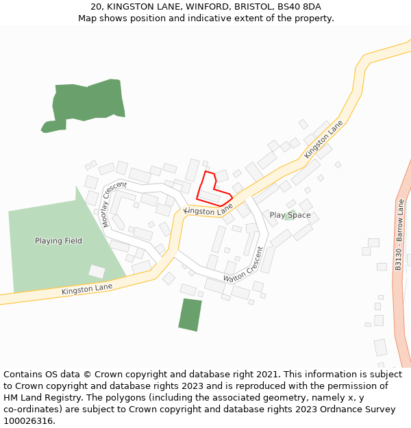 20, KINGSTON LANE, WINFORD, BRISTOL, BS40 8DA: Location map and indicative extent of plot