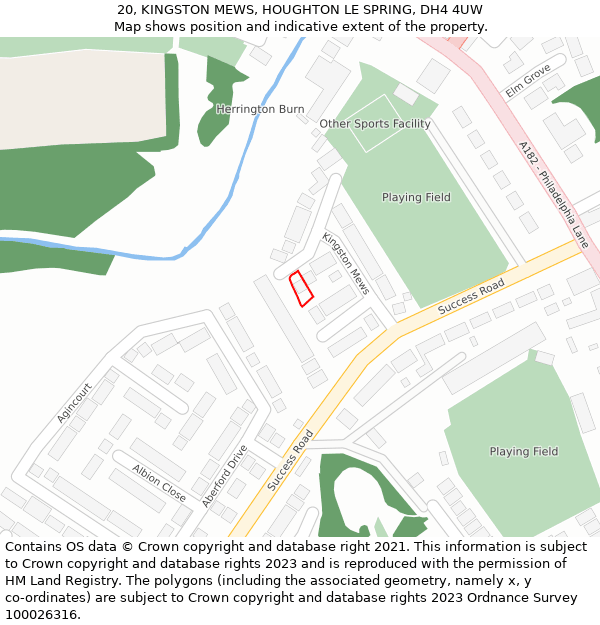 20, KINGSTON MEWS, HOUGHTON LE SPRING, DH4 4UW: Location map and indicative extent of plot