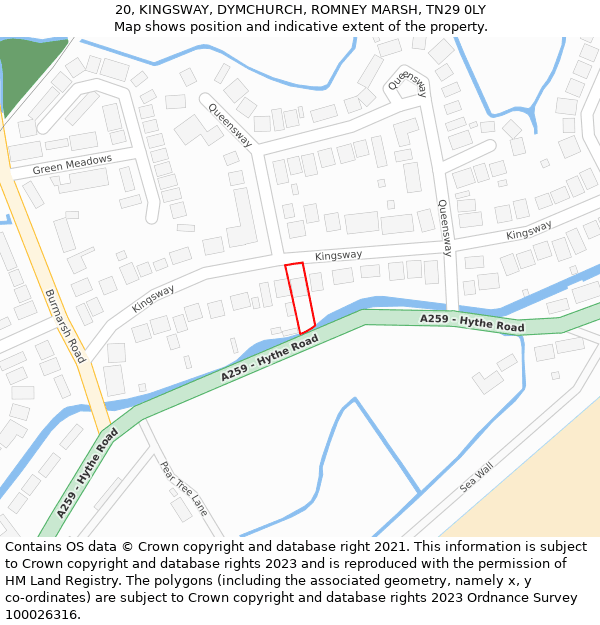 20, KINGSWAY, DYMCHURCH, ROMNEY MARSH, TN29 0LY: Location map and indicative extent of plot