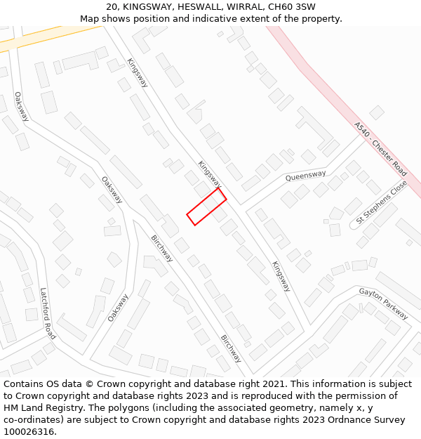 20, KINGSWAY, HESWALL, WIRRAL, CH60 3SW: Location map and indicative extent of plot