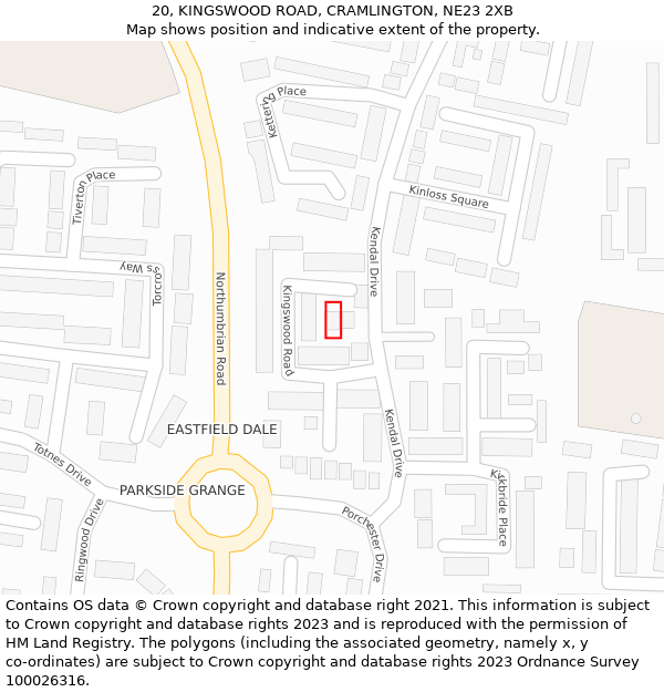20, KINGSWOOD ROAD, CRAMLINGTON, NE23 2XB: Location map and indicative extent of plot