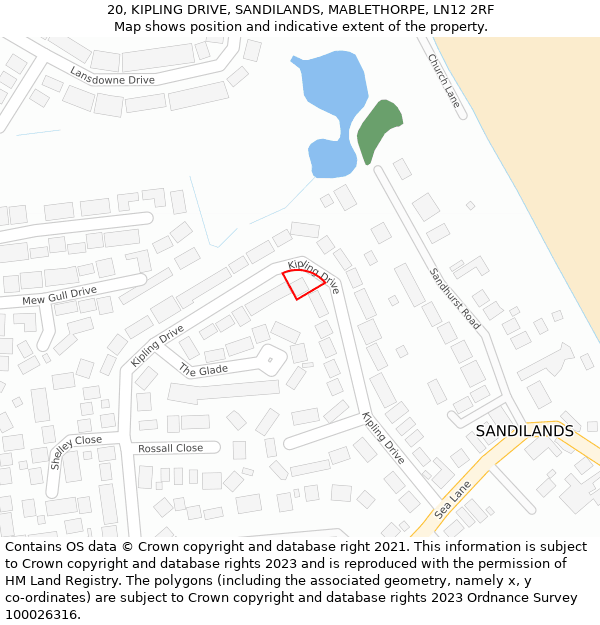 20, KIPLING DRIVE, SANDILANDS, MABLETHORPE, LN12 2RF: Location map and indicative extent of plot