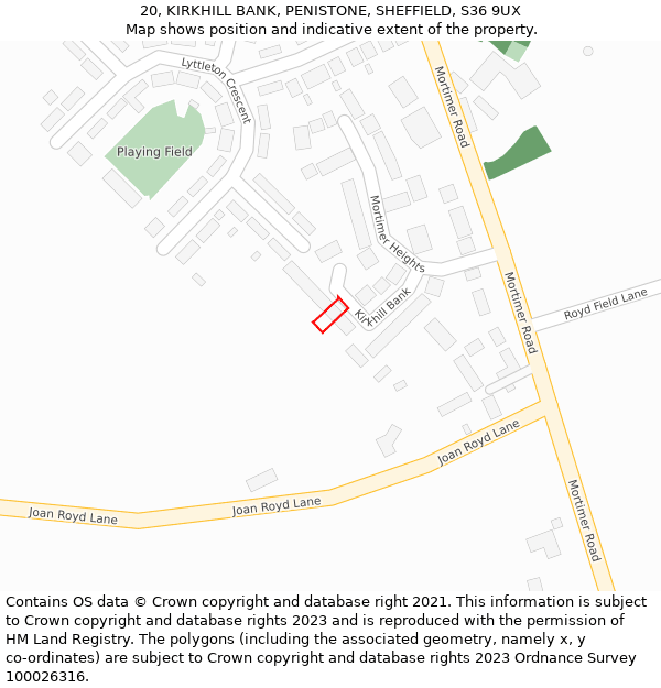 20, KIRKHILL BANK, PENISTONE, SHEFFIELD, S36 9UX: Location map and indicative extent of plot