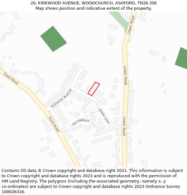 20, KIRKWOOD AVENUE, WOODCHURCH, ASHFORD, TN26 3SE: Location map and indicative extent of plot