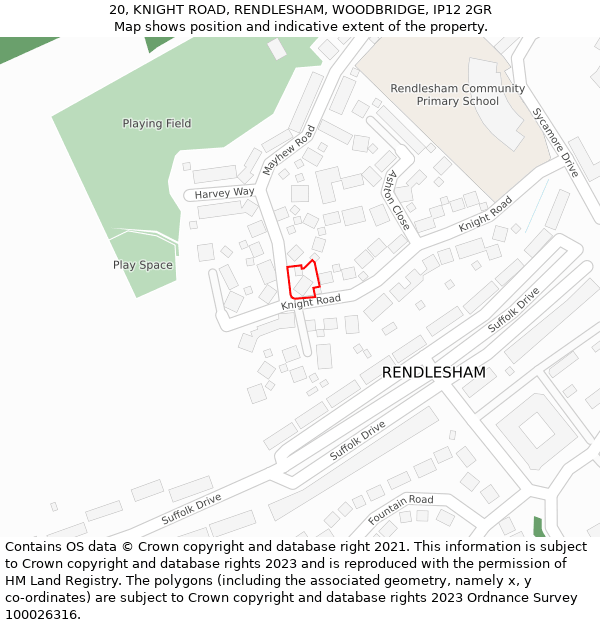 20, KNIGHT ROAD, RENDLESHAM, WOODBRIDGE, IP12 2GR: Location map and indicative extent of plot