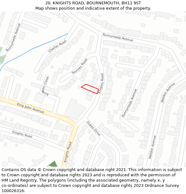 20, KNIGHTS ROAD, BOURNEMOUTH, BH11 9ST: Location map and indicative extent of plot