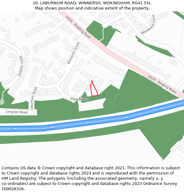 20, LABURNUM ROAD, WINNERSH, WOKINGHAM, RG41 5XL: Location map and indicative extent of plot