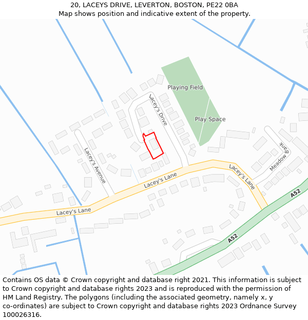 20, LACEYS DRIVE, LEVERTON, BOSTON, PE22 0BA: Location map and indicative extent of plot