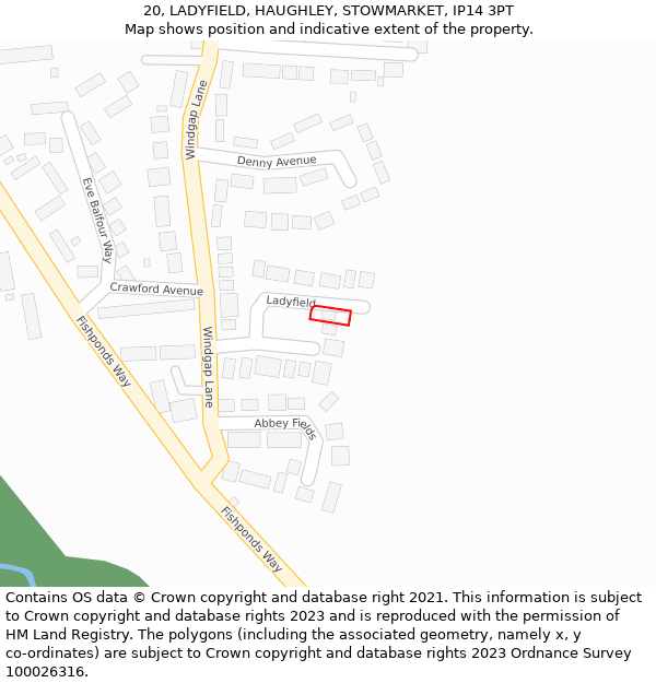 20, LADYFIELD, HAUGHLEY, STOWMARKET, IP14 3PT: Location map and indicative extent of plot