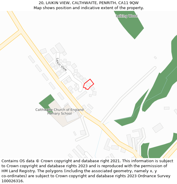 20, LAIKIN VIEW, CALTHWAITE, PENRITH, CA11 9QW: Location map and indicative extent of plot