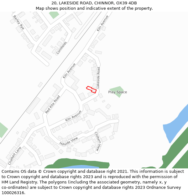 20, LAKESIDE ROAD, CHINNOR, OX39 4DB: Location map and indicative extent of plot