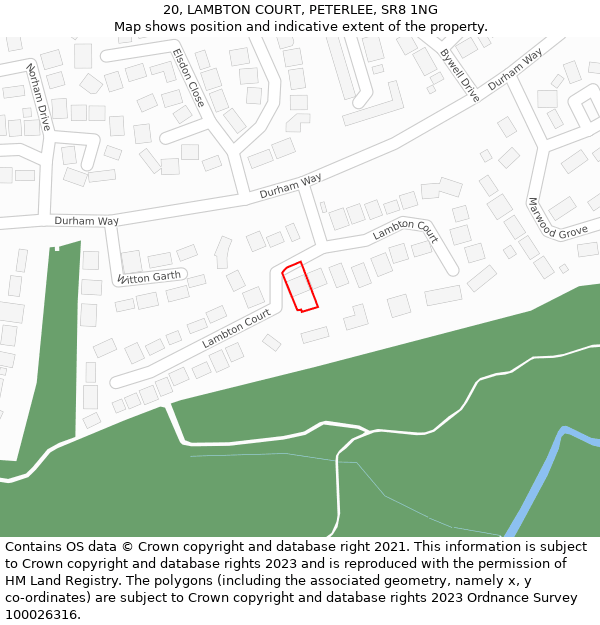 20, LAMBTON COURT, PETERLEE, SR8 1NG: Location map and indicative extent of plot