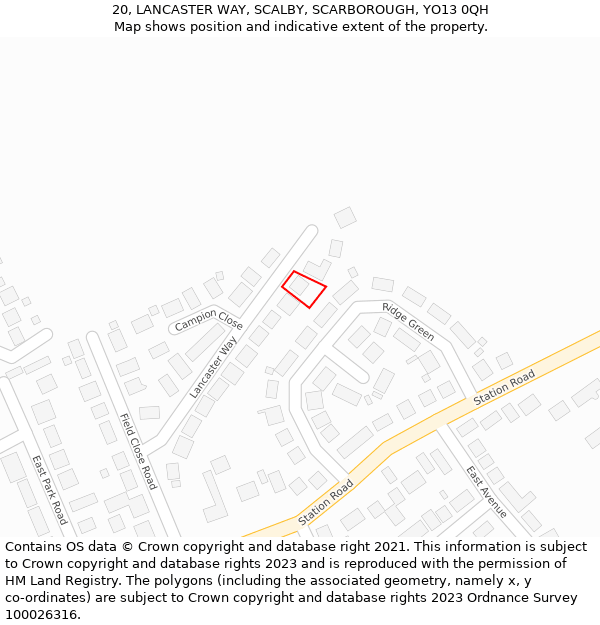 20, LANCASTER WAY, SCALBY, SCARBOROUGH, YO13 0QH: Location map and indicative extent of plot